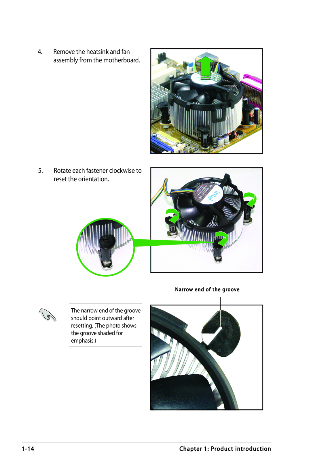 Asus P5LD2-DH, P5LD2-VP, P5LD2-FM manual Rotate each fastener clockwise to reset the orientation 