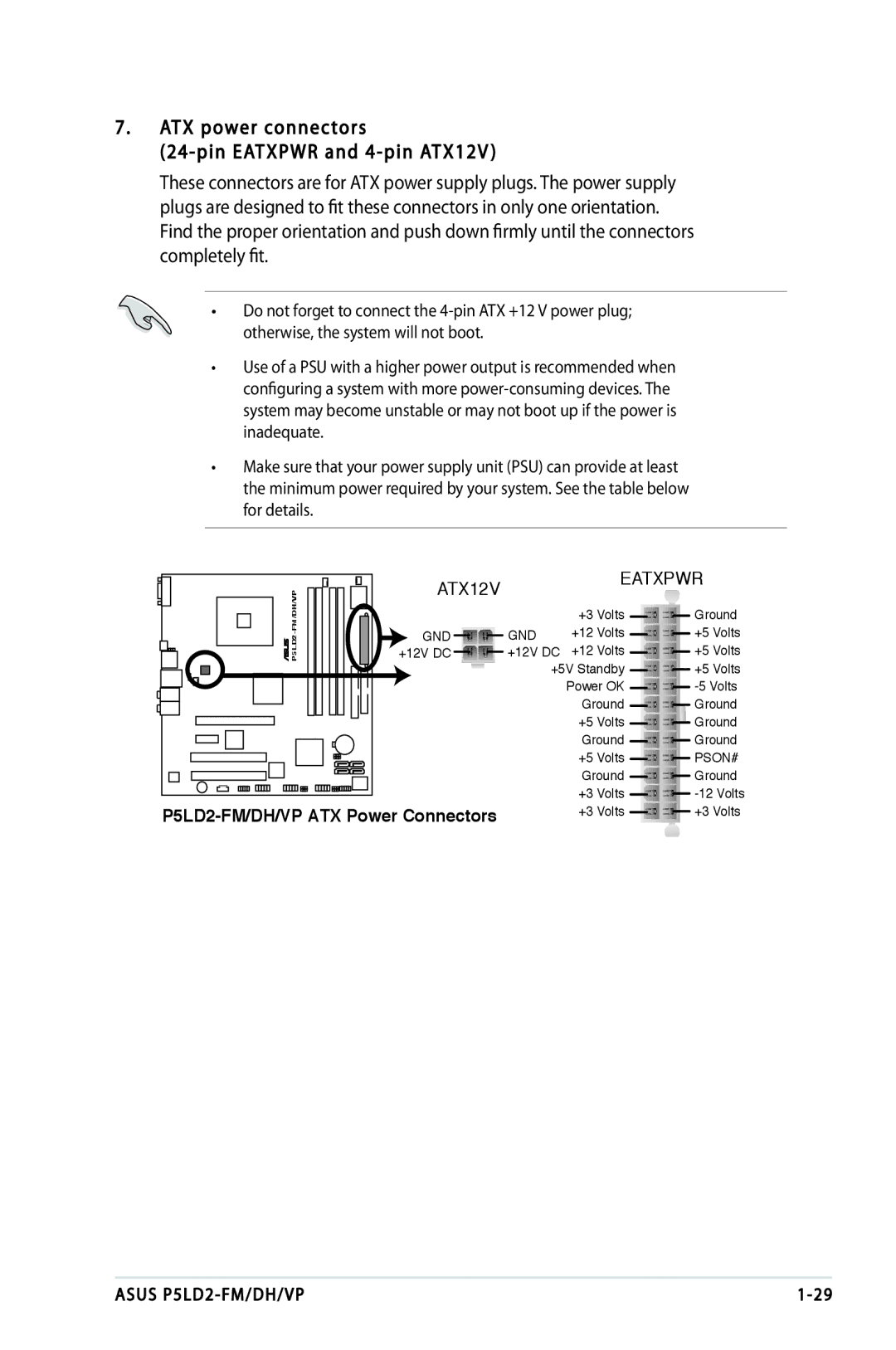 Asus P5LD2-DH, P5LD2-VP, P5LD2-FM manual ATX12V Eatxpwr 