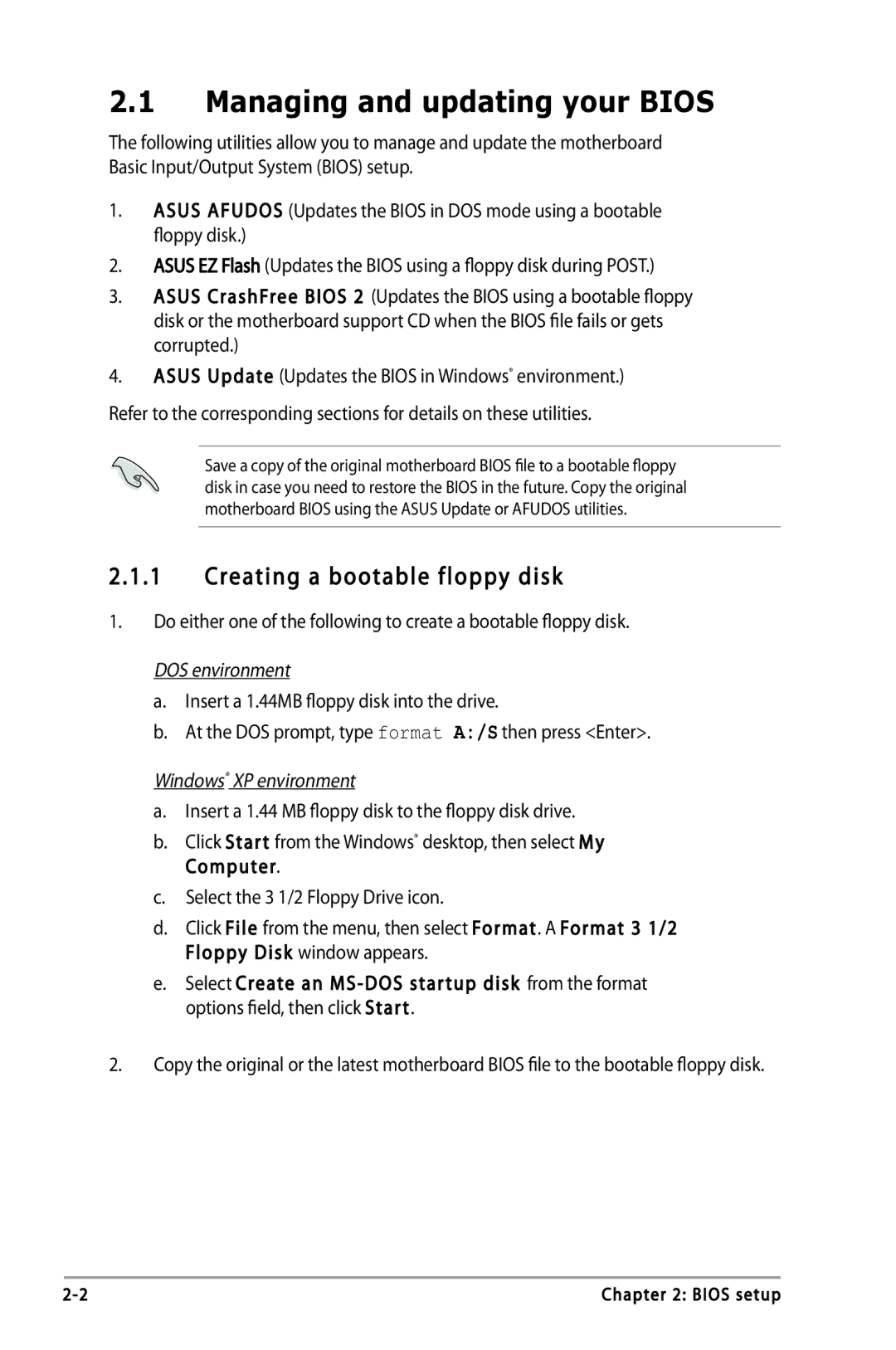 Asus P5LD2-FM, P5LD2-VP, P5LD2-DH manual Managing and updating your Bios, Creating a bootable floppy disk 