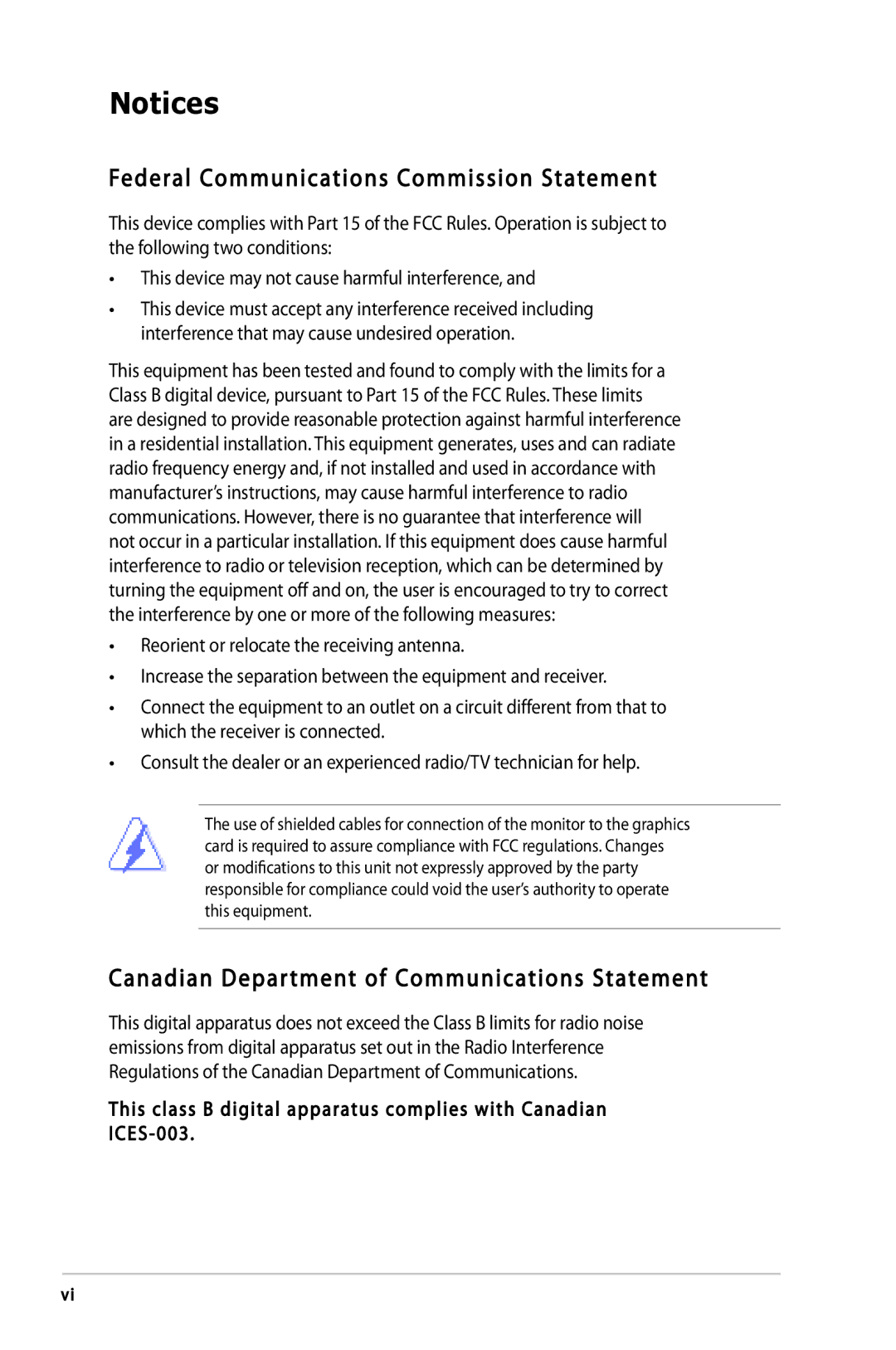 Asus P5LD2-VP, P5LD2-FM manual Federal Communications Commission Statement, Canadian Department of Communications Statement 