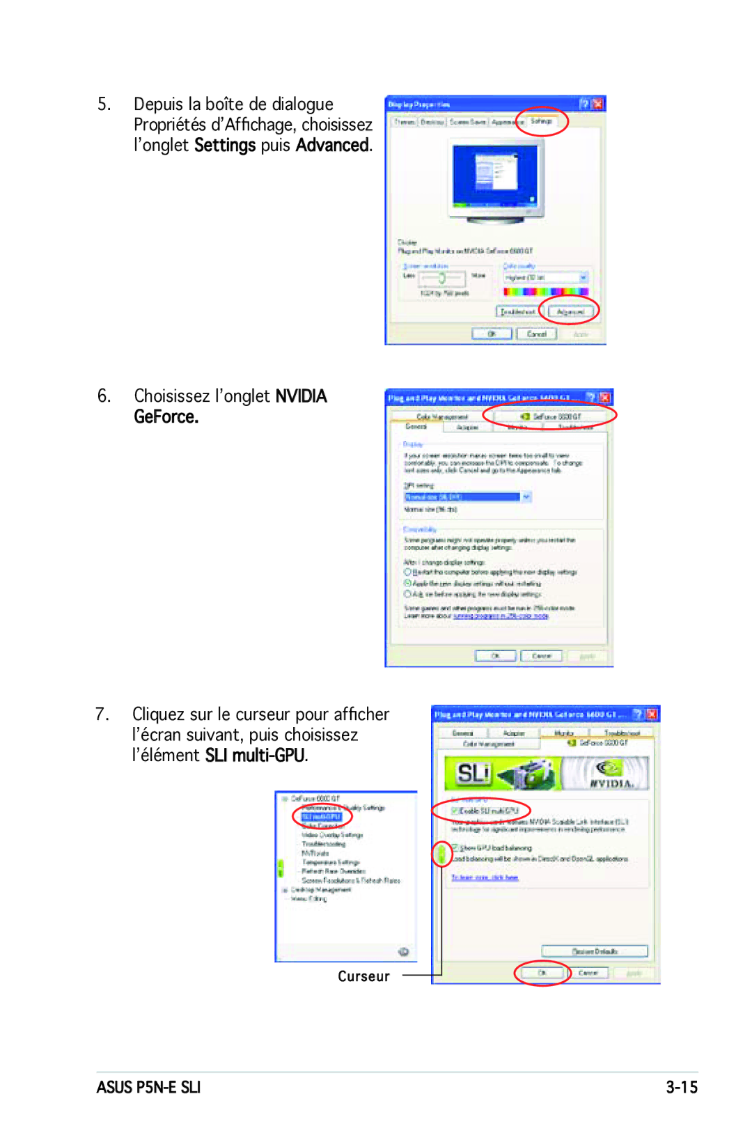 Asus P5N-E SLI manual Choisissez l’onglet Nvidia GeForce 