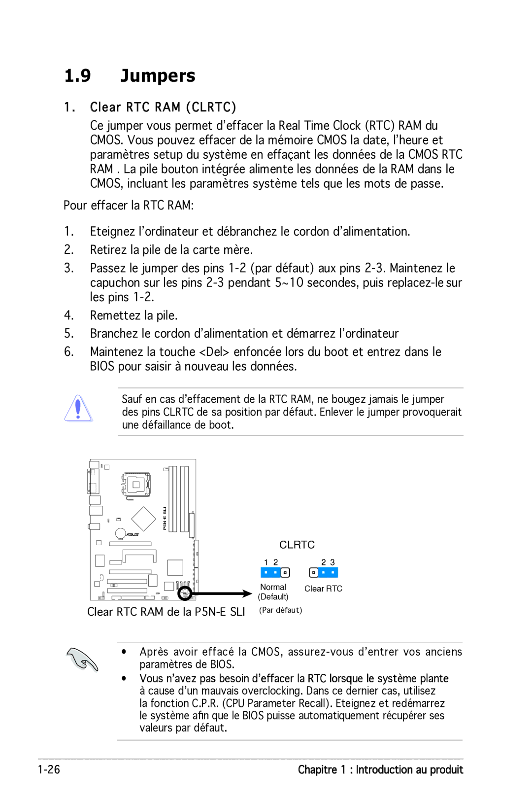 Asus P5N-E SLI manual Jumpers, Clear RTC RAM Clrtc 