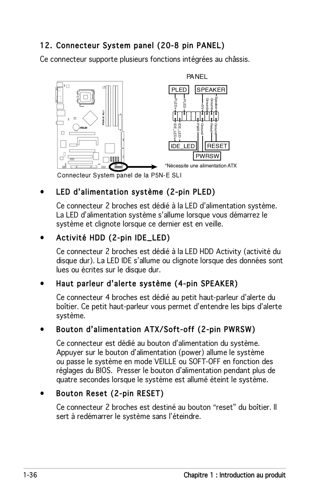 Asus manual P5NConnecteur-E SLI SystempanelPaneldeConnectorla P5N-E SLI 