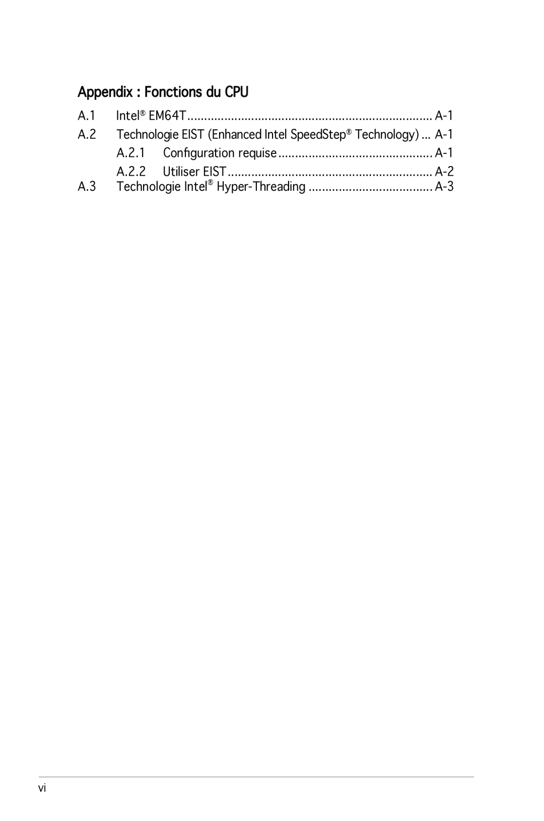 Asus P5N-E SLI manual Appendix Fonctions du CPU, Intel EM64T 