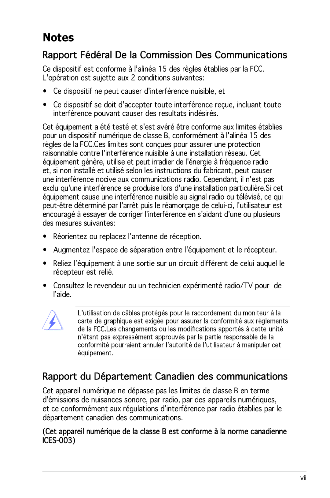 Asus P5N-E SLI Rapport Fédéral De la Commission Des Communications, Rapport du Département Canadien des communications 