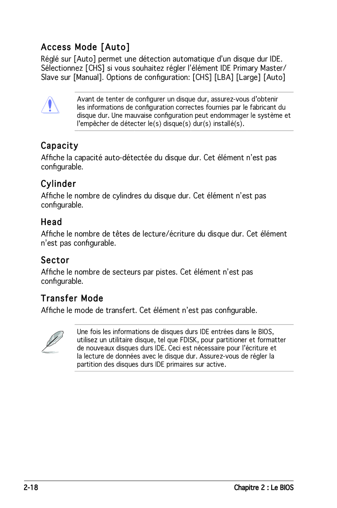 Asus P5N-E SLI manual Access Mode Auto, Capacity, Cylinder, Head, Sector, Transfer Mode 