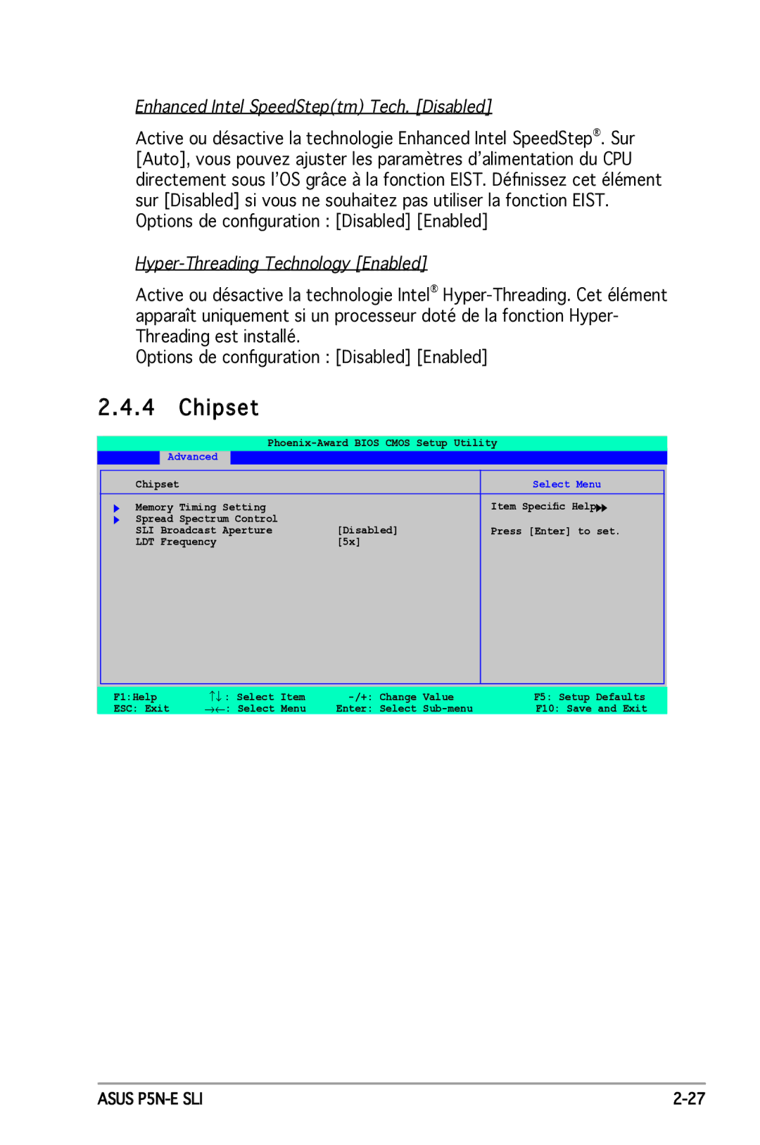 Asus P5N-E SLI manual Enhanced Intel SpeedSteptm Tech. Disabled, Hyper-Threading Technology Enabled 