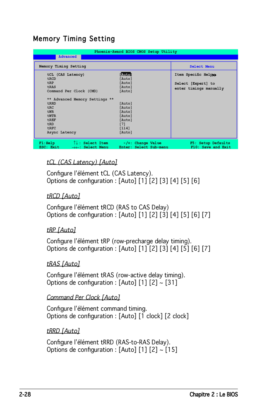 Asus P5N-E SLI manual Memory Timing Setting 