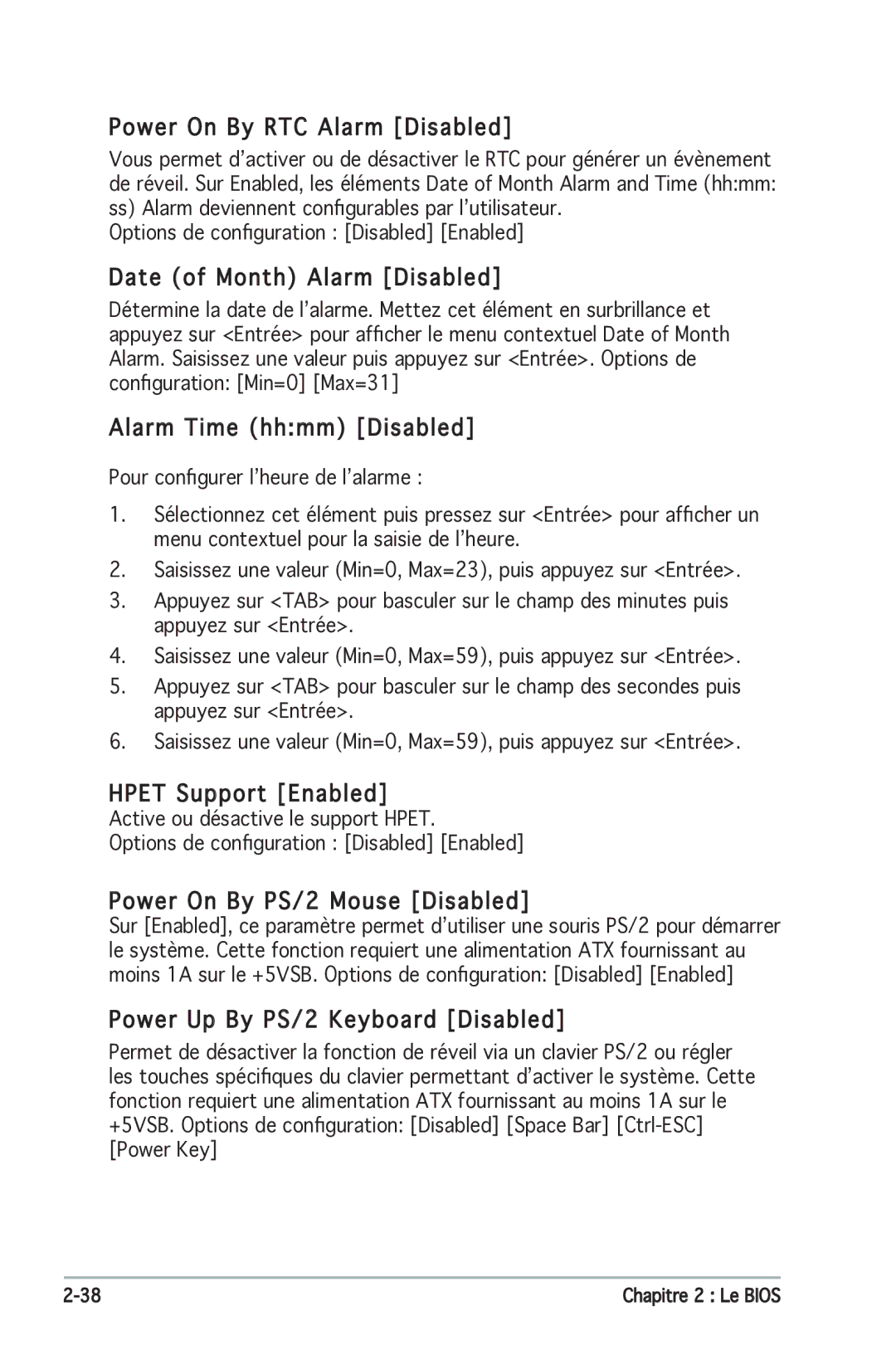 Asus P5N-E SLI manual Power On By RTC Alarm Disabled, Date of Month Alarm Disabled, Alarm Time hhmm Disabled 