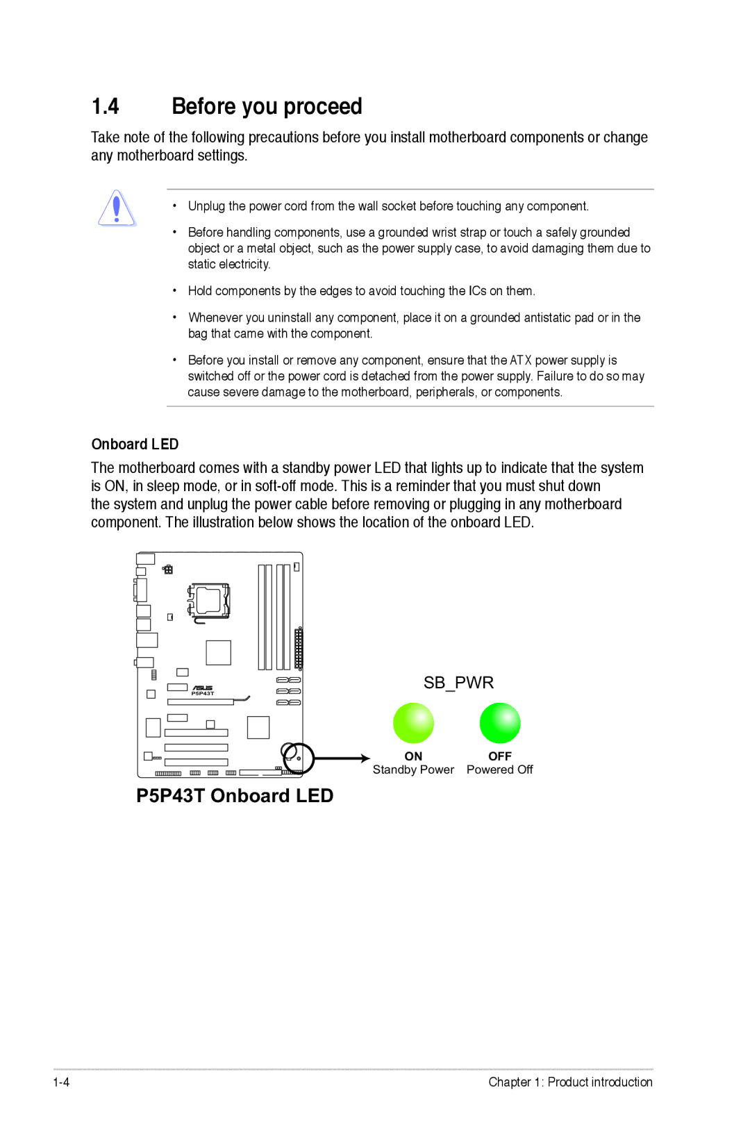 Asus p5p43t manual Before you proceed, Onboard LED 