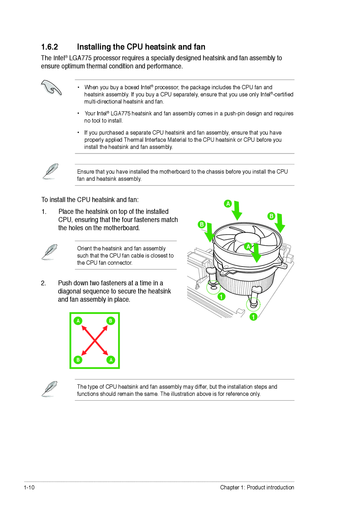 Asus p5p43t manual Installing the CPU heatsink and fan 