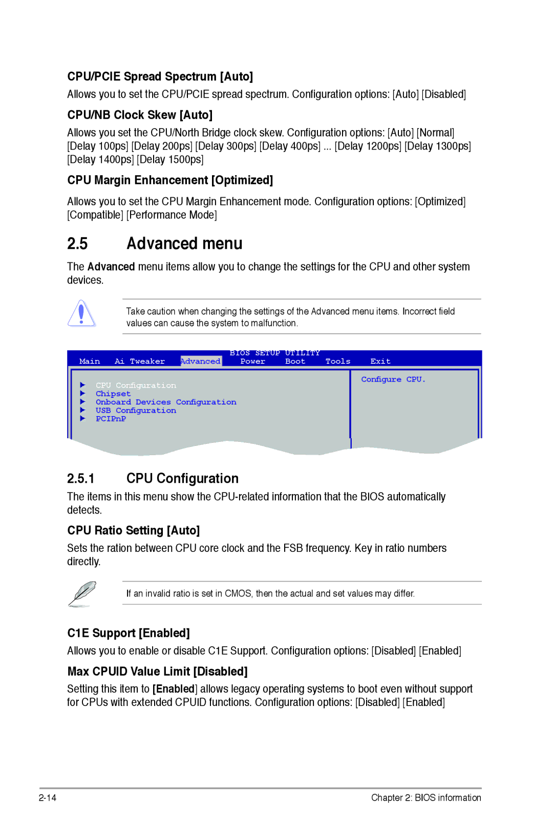 Asus p5p43t manual Advanced menu, CPU Configuration 