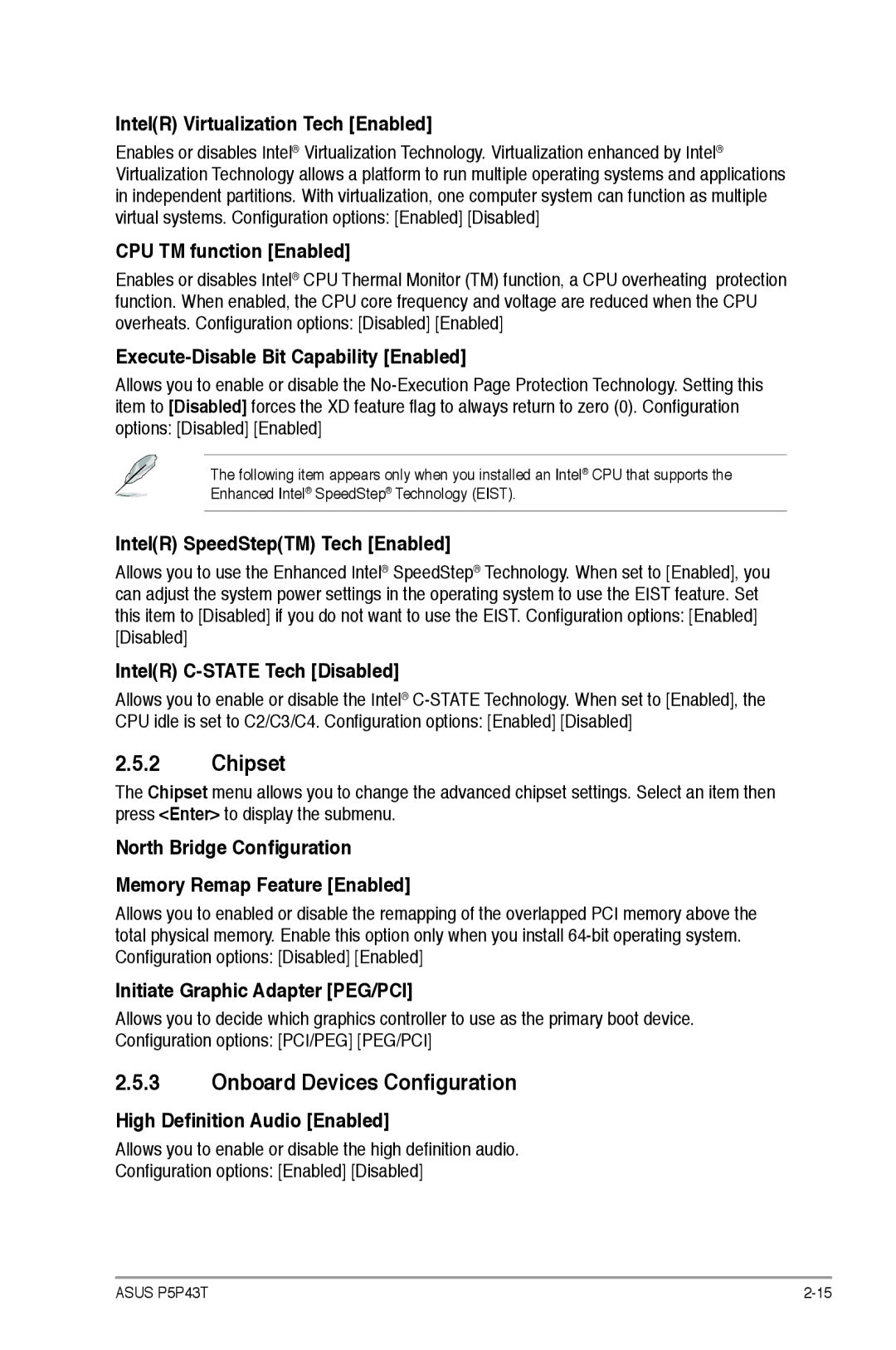 Asus p5p43t manual Chipset, Onboard Devices Configuration 