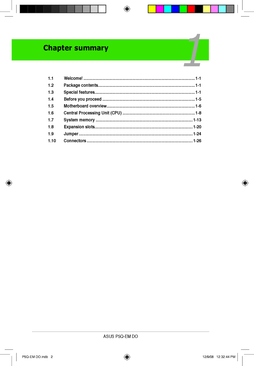 Asus P5Q-EM DO manual Chapter summary 