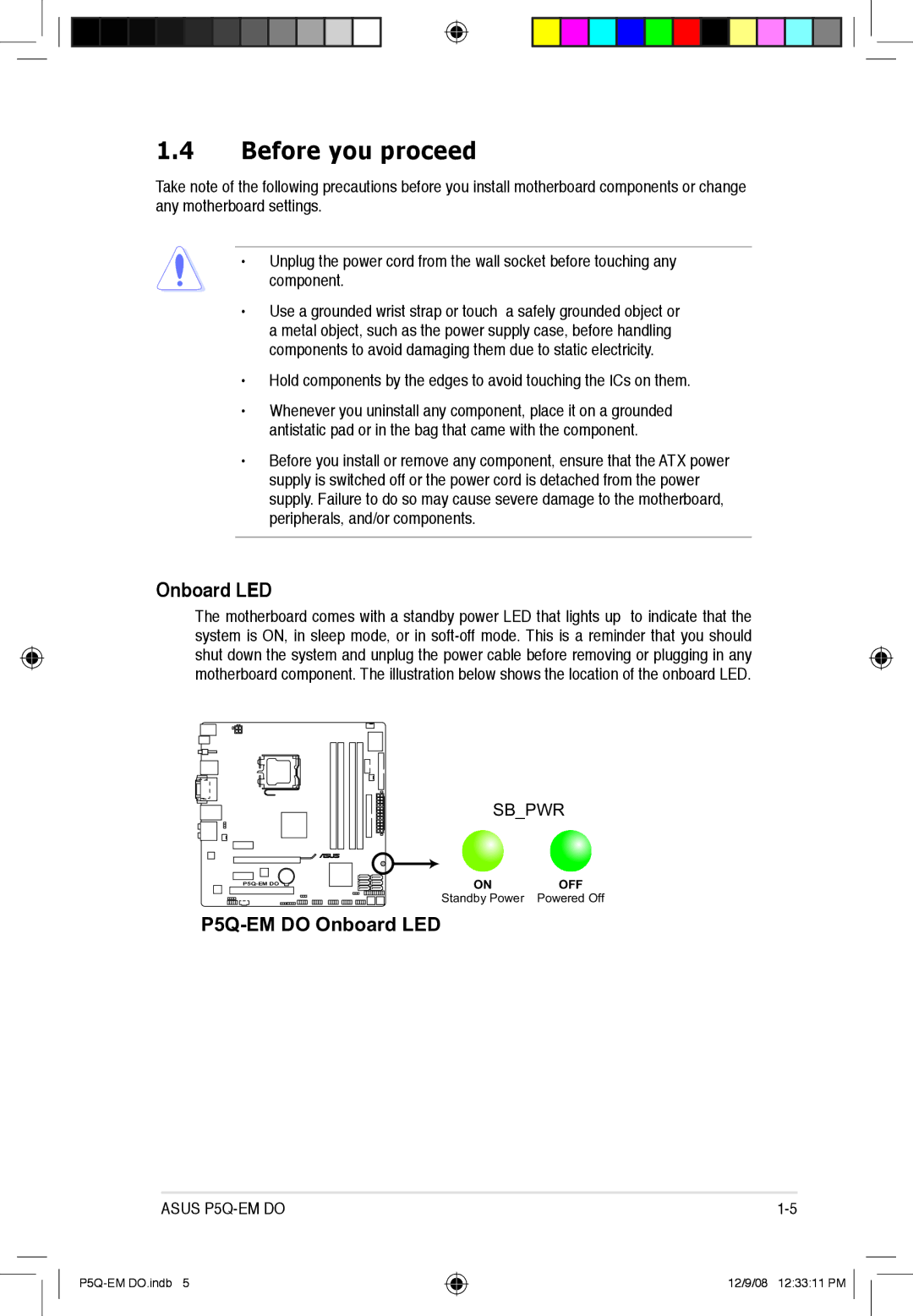 Asus P5Q-EM DO manual Before you proceed, Onboard LED 