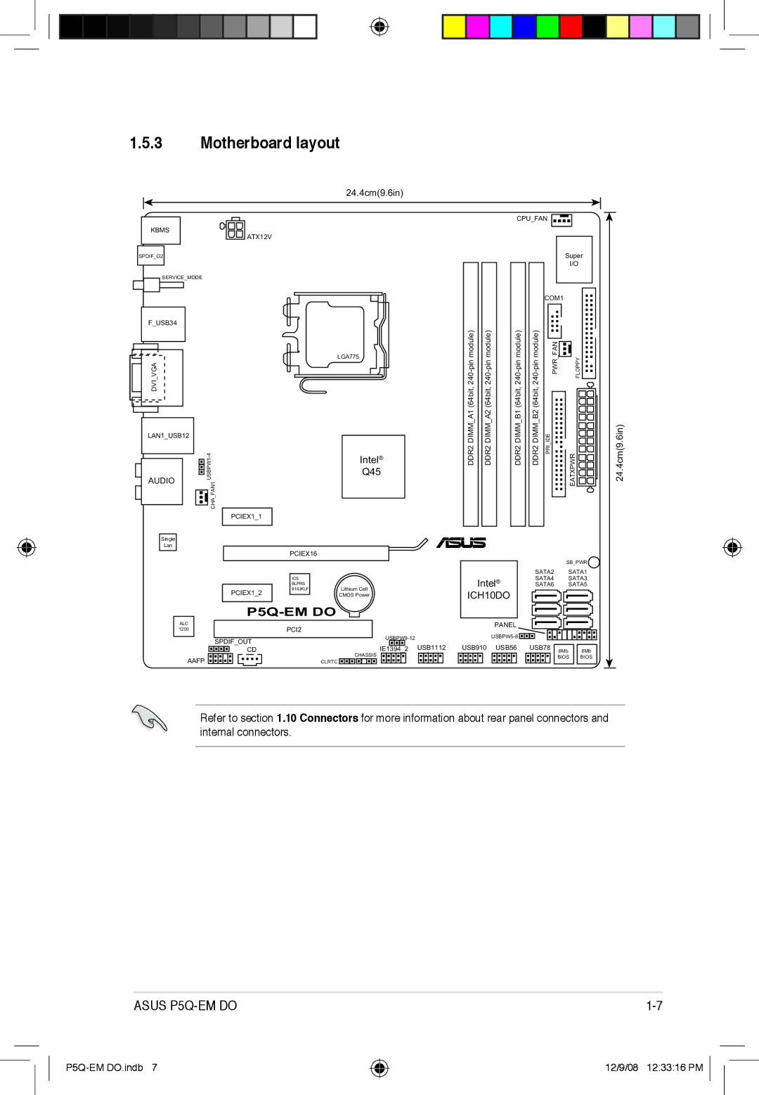 Asus P5Q-EM DO manual Motherboard layout, Intel Q45 