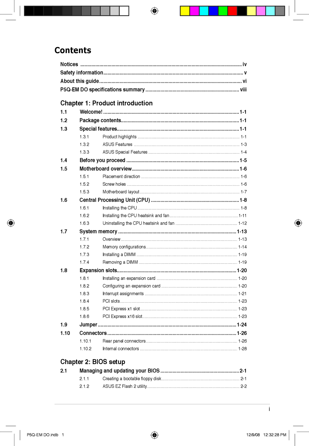 Asus P5Q-EM DO manual Contents 