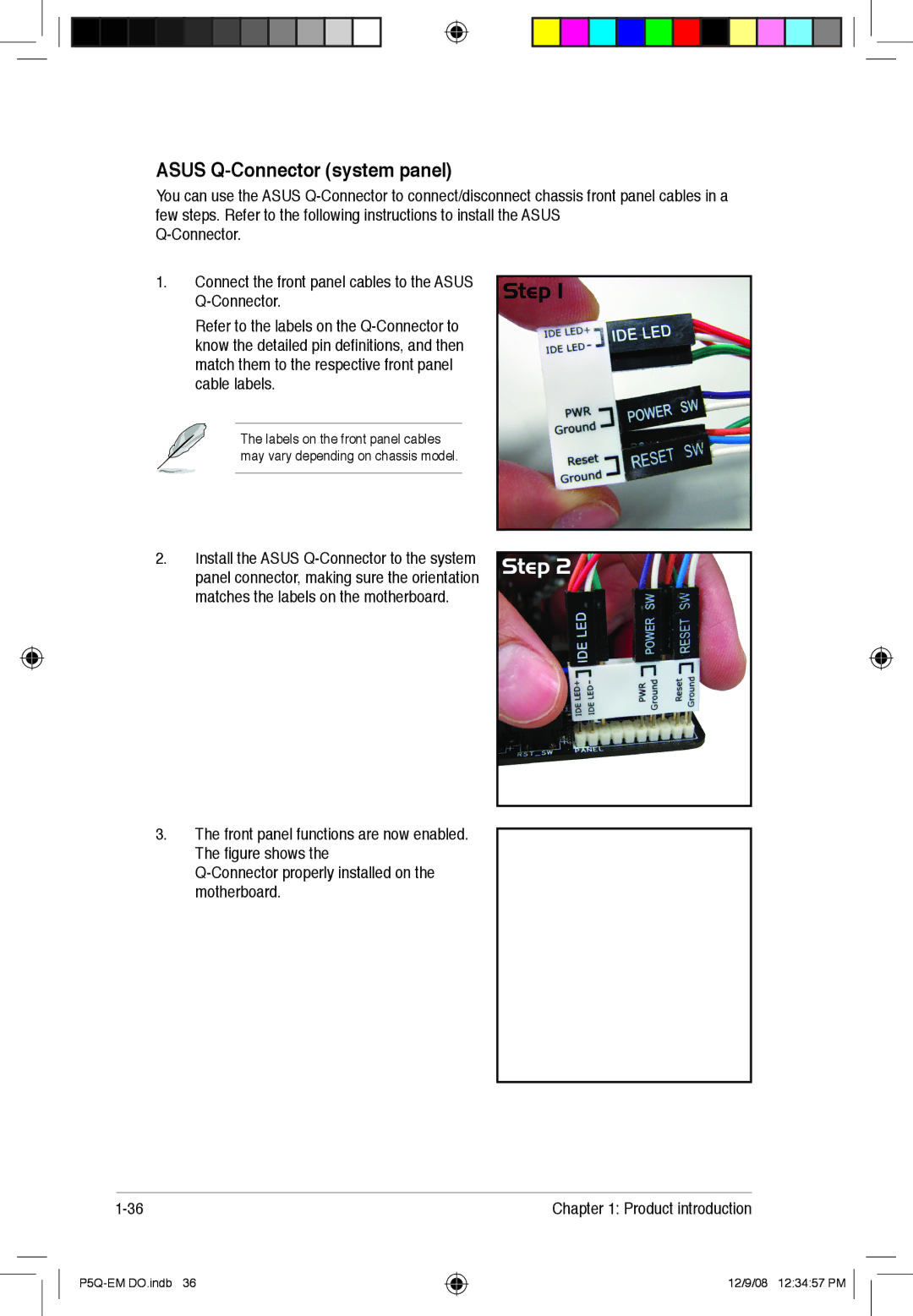Asus P5Q-EM DO manual Asus Q-Connector system panel 