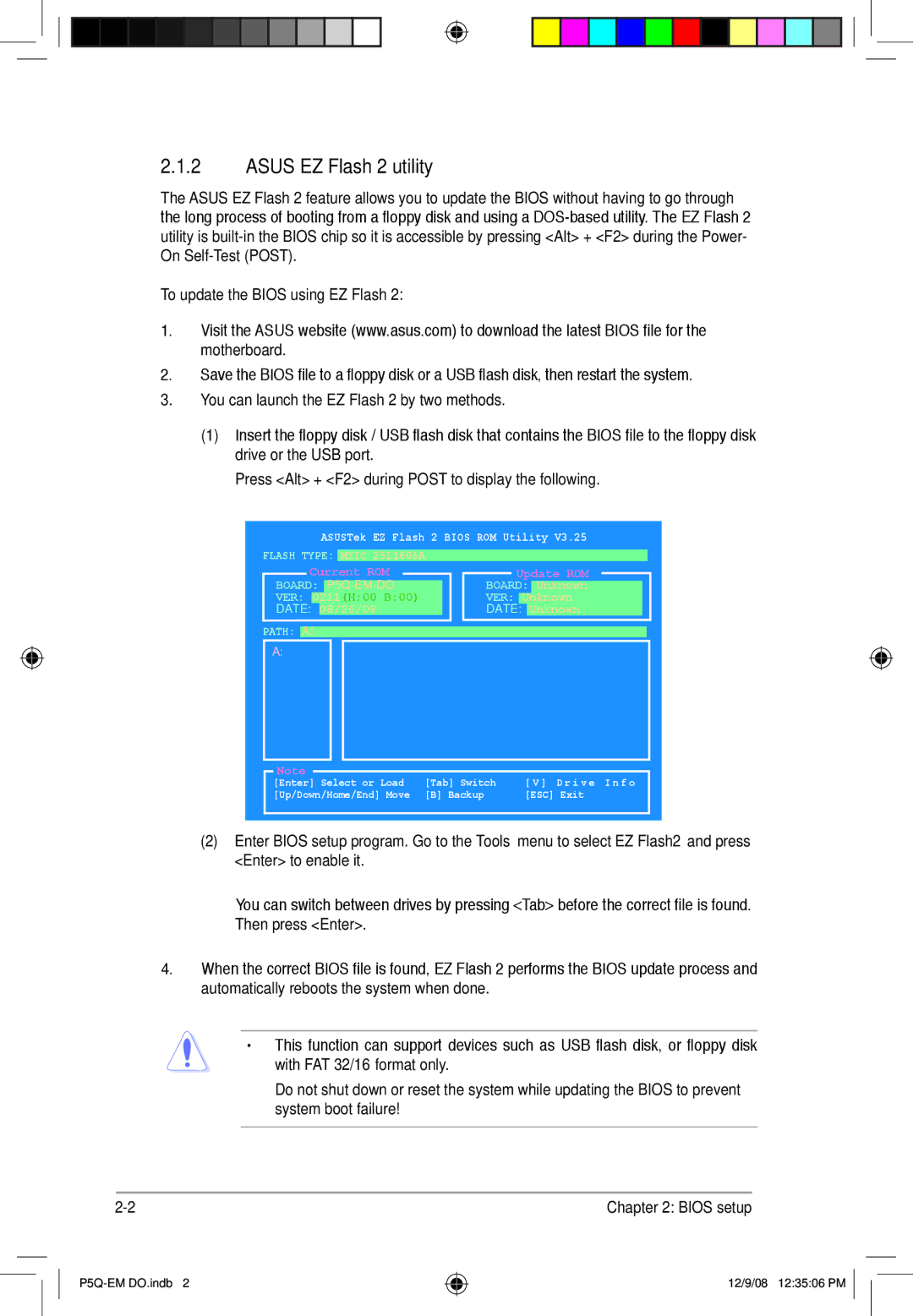Asus P5Q-EM DO manual Asus EZ Flash 2 utility, ASUSTek EZ Flash 2 Bios ROM Utility 