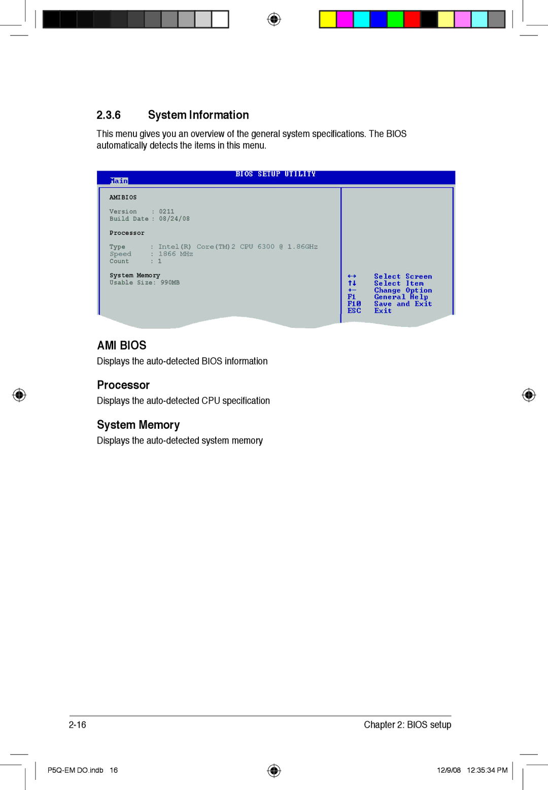 Asus P5Q-EM DO manual System Information, Processor, System Memory 