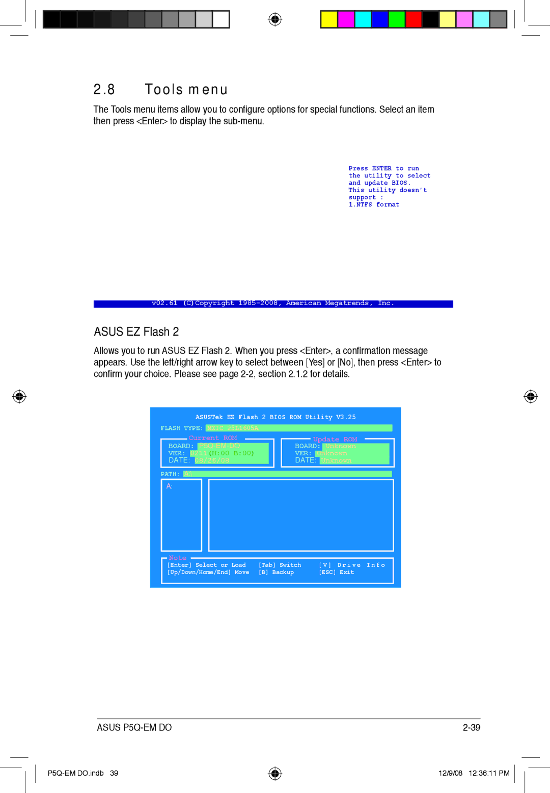 Asus P5Q-EM DO manual Tools menu, Asus EZ Flash 