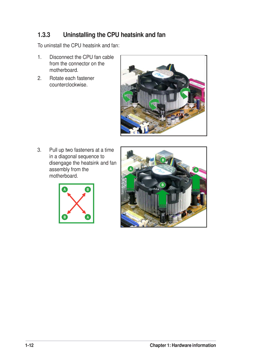 Asus P5SD2-FM manual Uninstalling the CPU heatsink and fan 