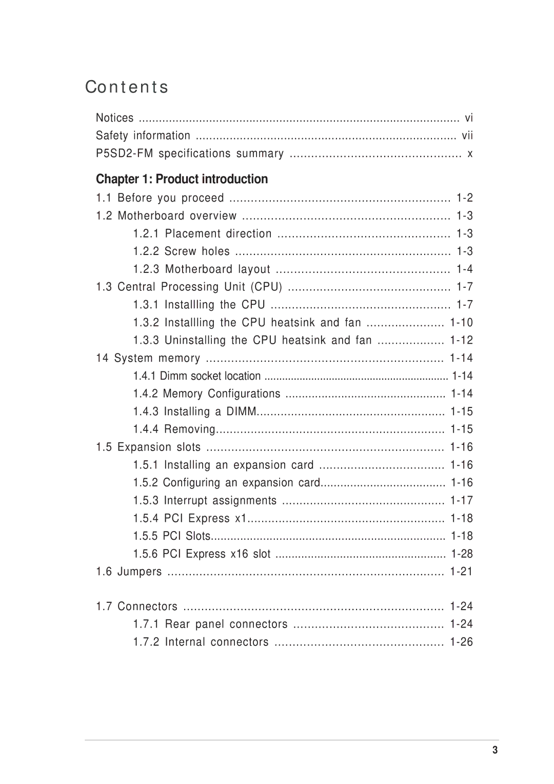 Asus P5SD2-FM manual Contents 