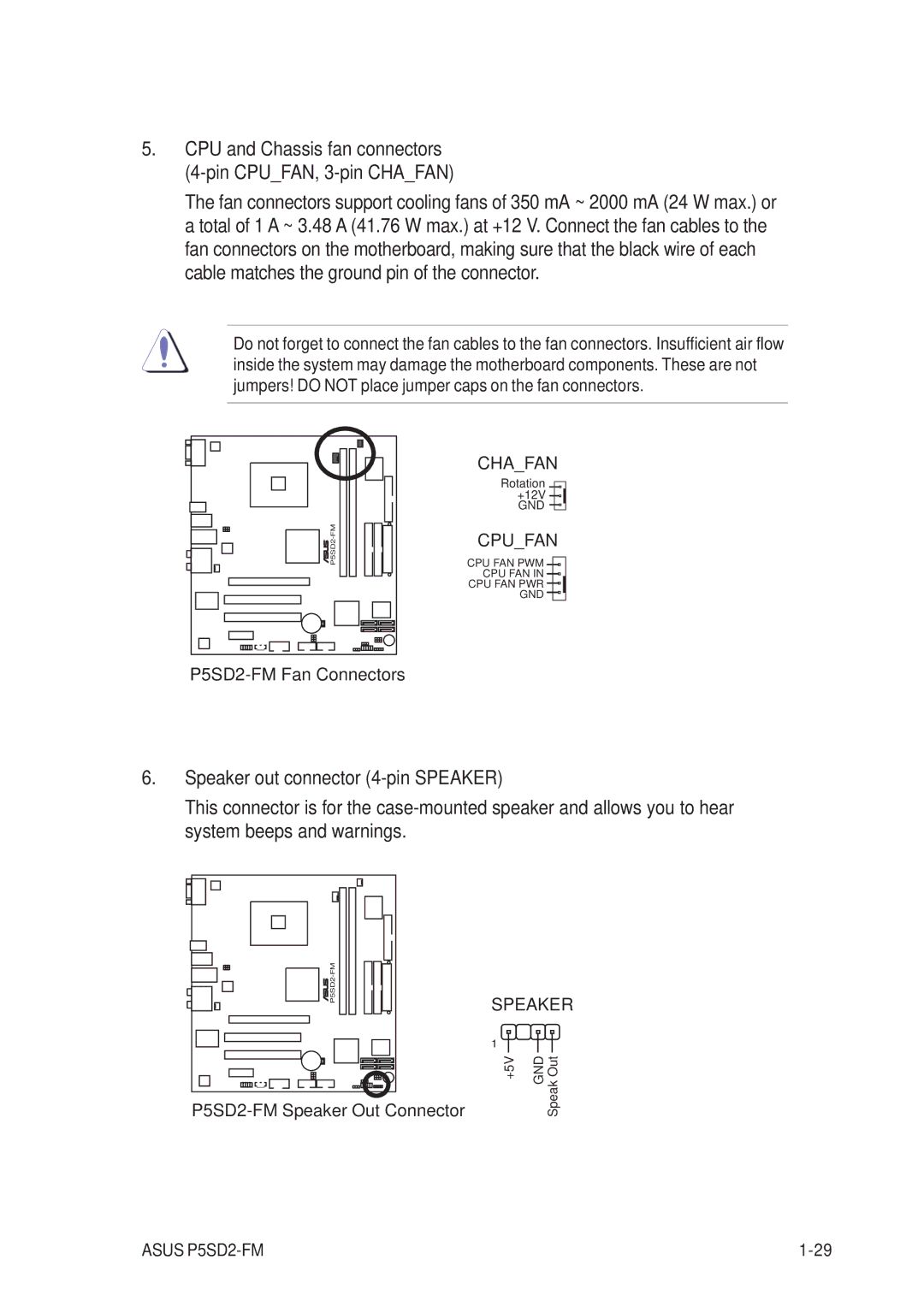 Asus P5SD2-FM manual Speaker out connector 4-pin Speaker 