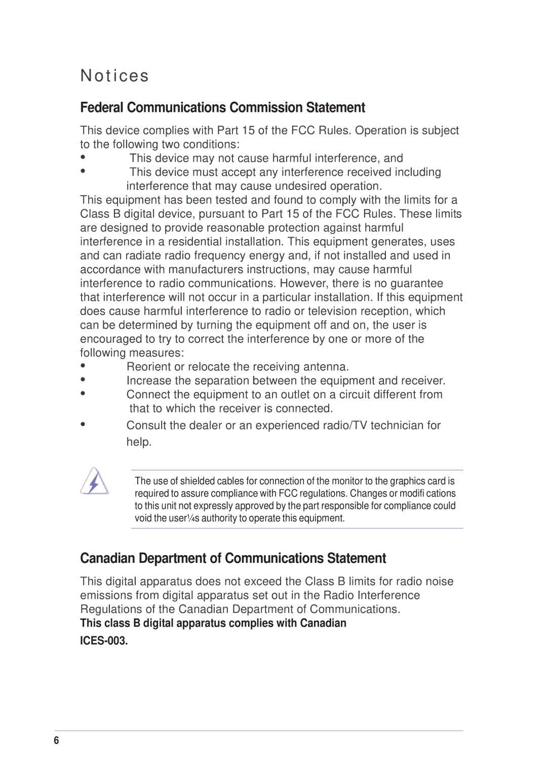 Asus P5SD2-FM manual Federal Communications Commission Statement, Canadian Department of Communications Statement 