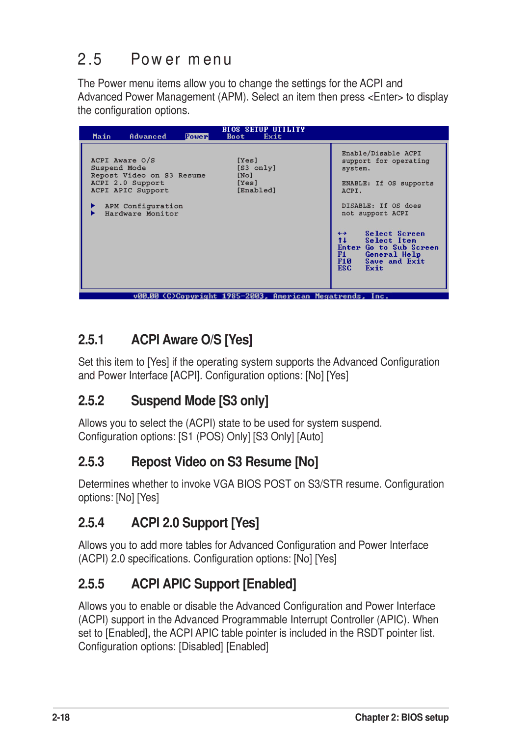 Asus P5SD2-FM manual Power menu 