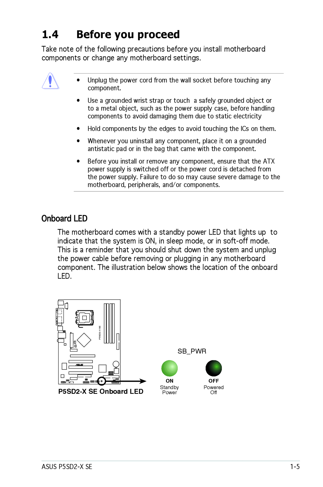 Asus P5SD2-X SE manual Before you proceed, Onboard LED 