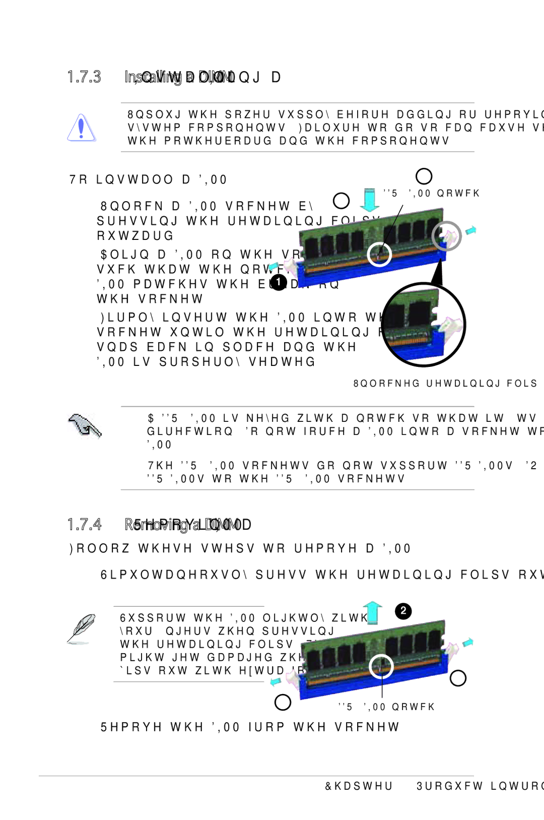 Asus P5SD2-X SE manual Installing a Dimm, Removing a Dimm, To install a Dimm Unlock a Dimm socket by 