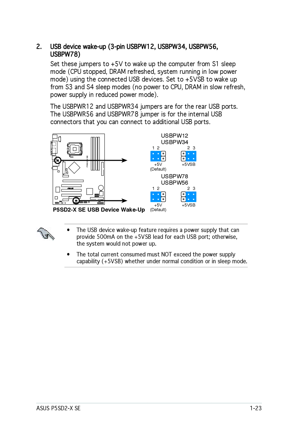 Asus manual P5SD2-X SE USB Device Wake-Up 