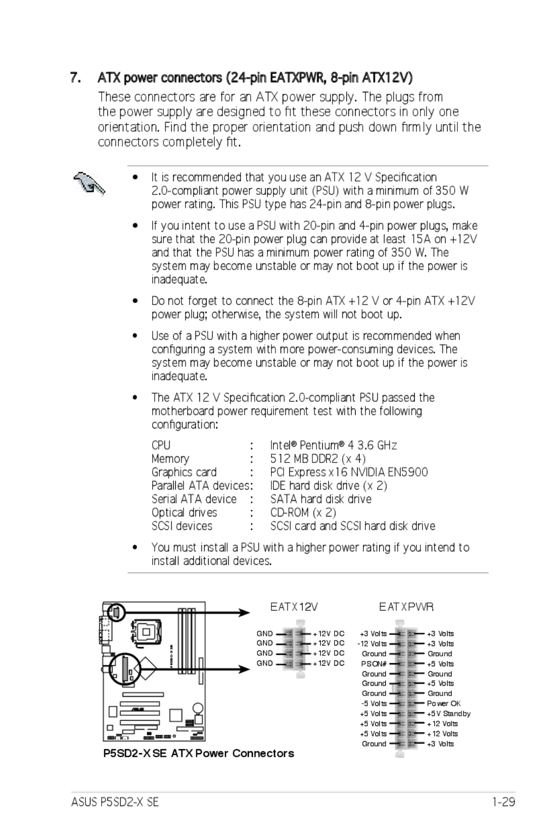 Asus manual P5SD2-X SE ATX Power Connectors 