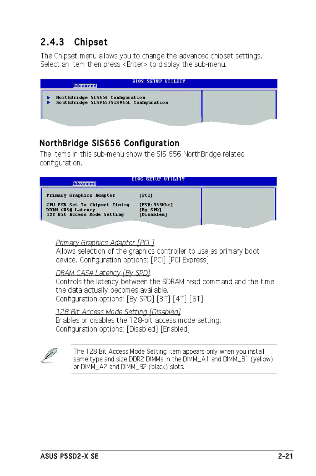 Asus P5SD2-X SE manual Chipset, NorthBridge SIS656 Configuration 