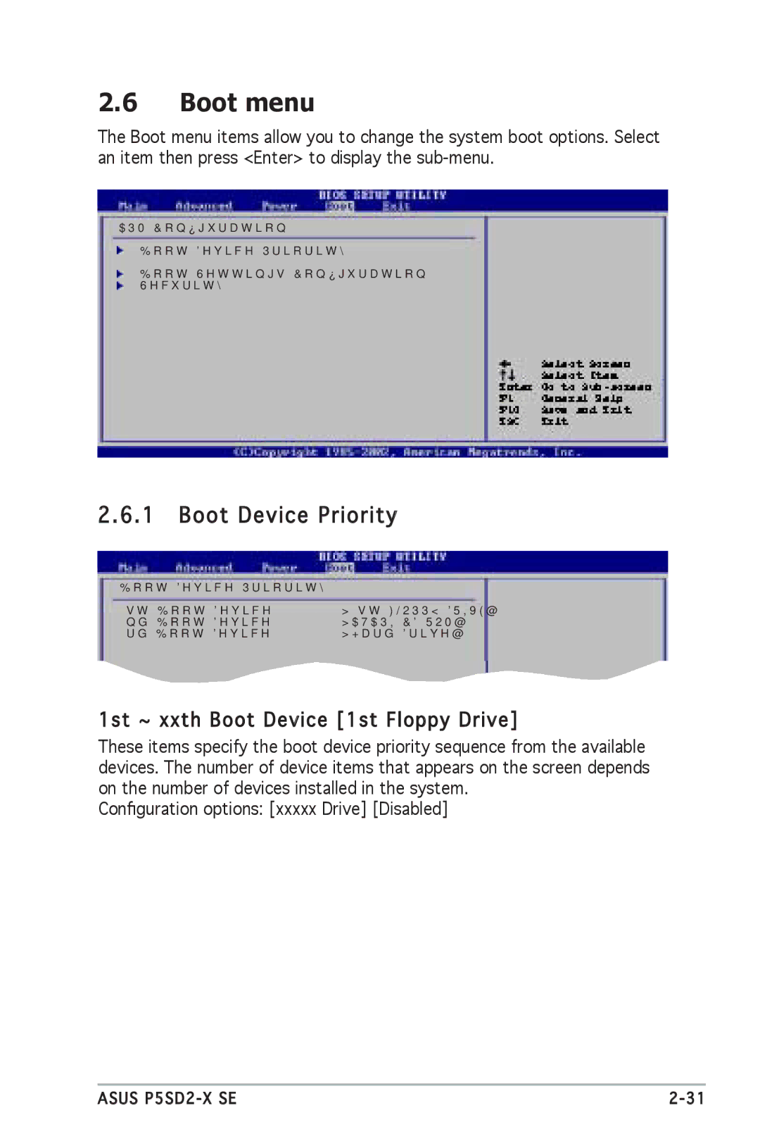 Asus P5SD2-X SE manual Boot menu, Boot Device Priority, 1st ~ xxth Boot Device 1st Floppy Drive 