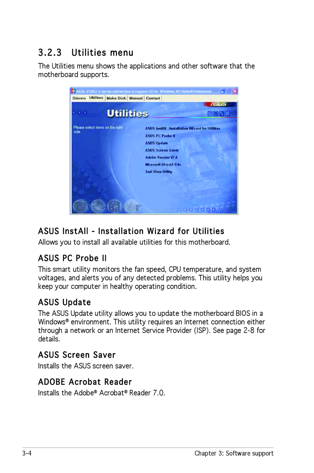 Asus P5SD2-X SE manual Utilities menu 