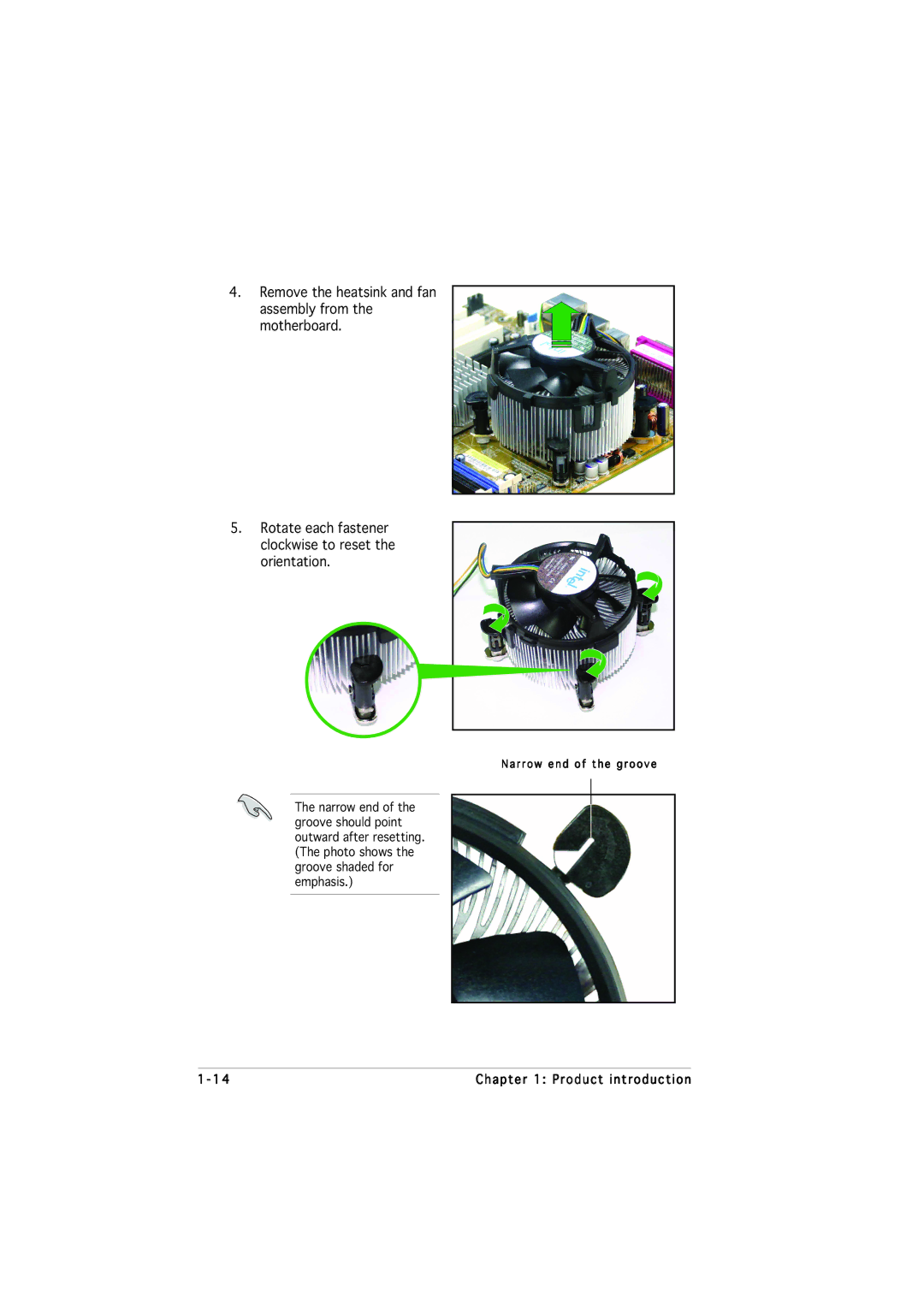 Asus P5VDC-MX manual Narrow end of the groove 