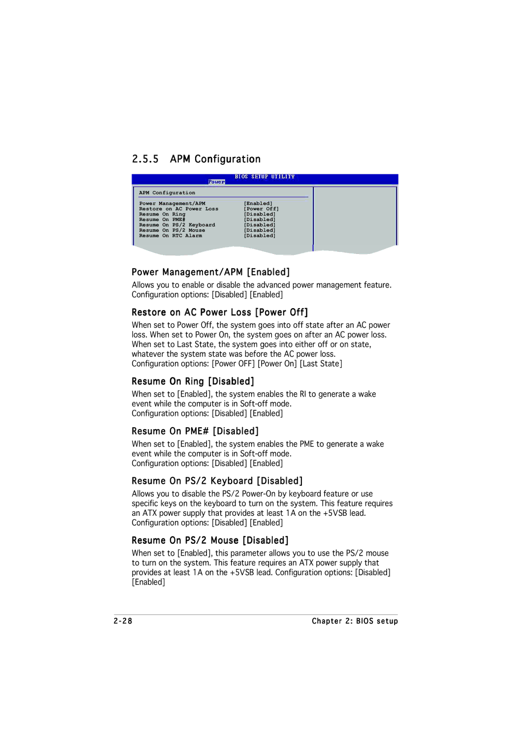 Asus P5VDC-MX manual APM Configuration 