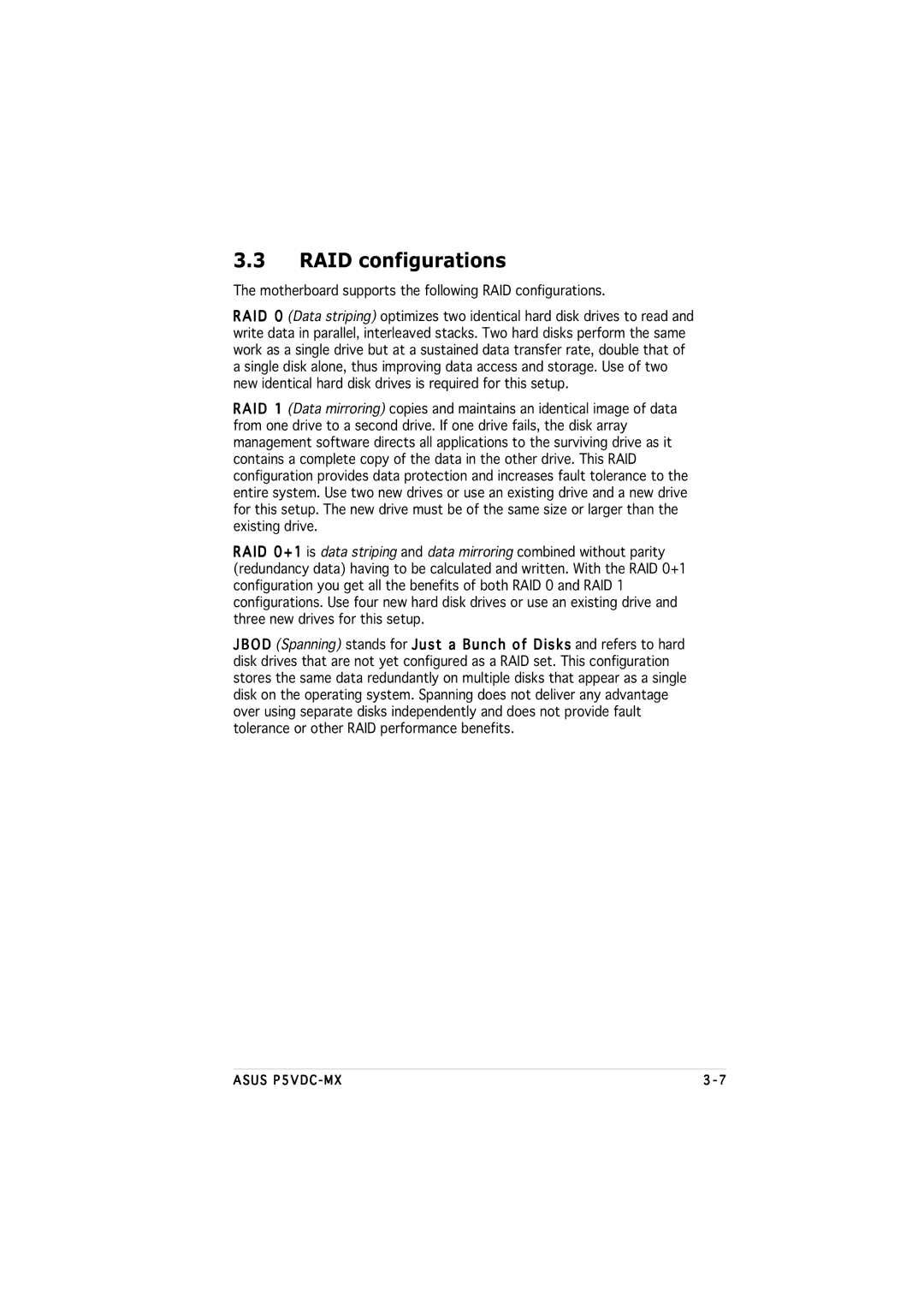 Asus P5VDC-MX manual RAID configurations 