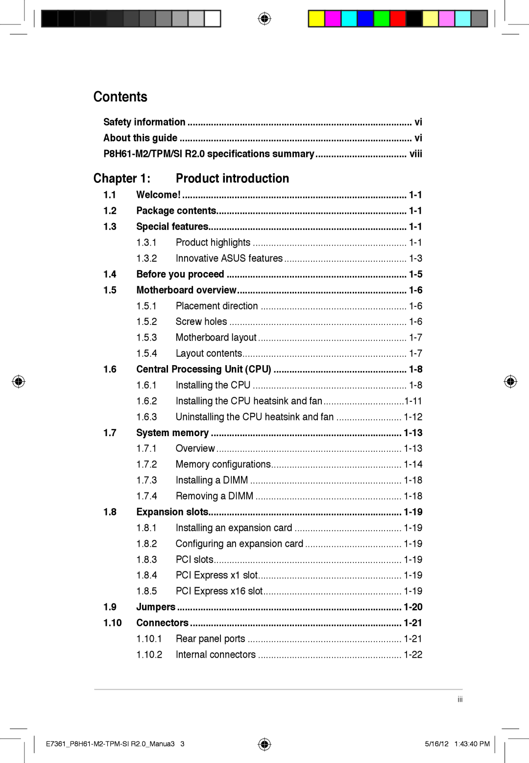 Asus P8H61-m2, si r2.0, tpm manual Contents 