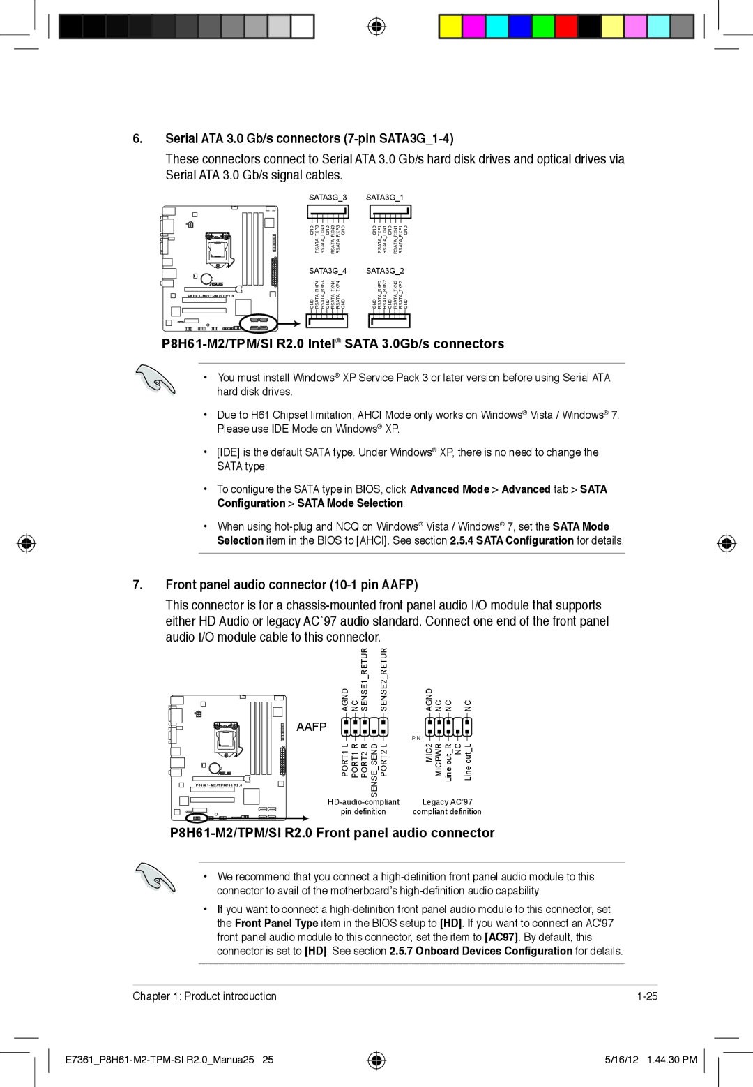 Asus tpm, P8H61-m2, si r2.0 manual Serial ATA 3.0 Gb/s connectors 7-pin SATA3G1-4, Front panel audio connector 10-1 pin Aafp 