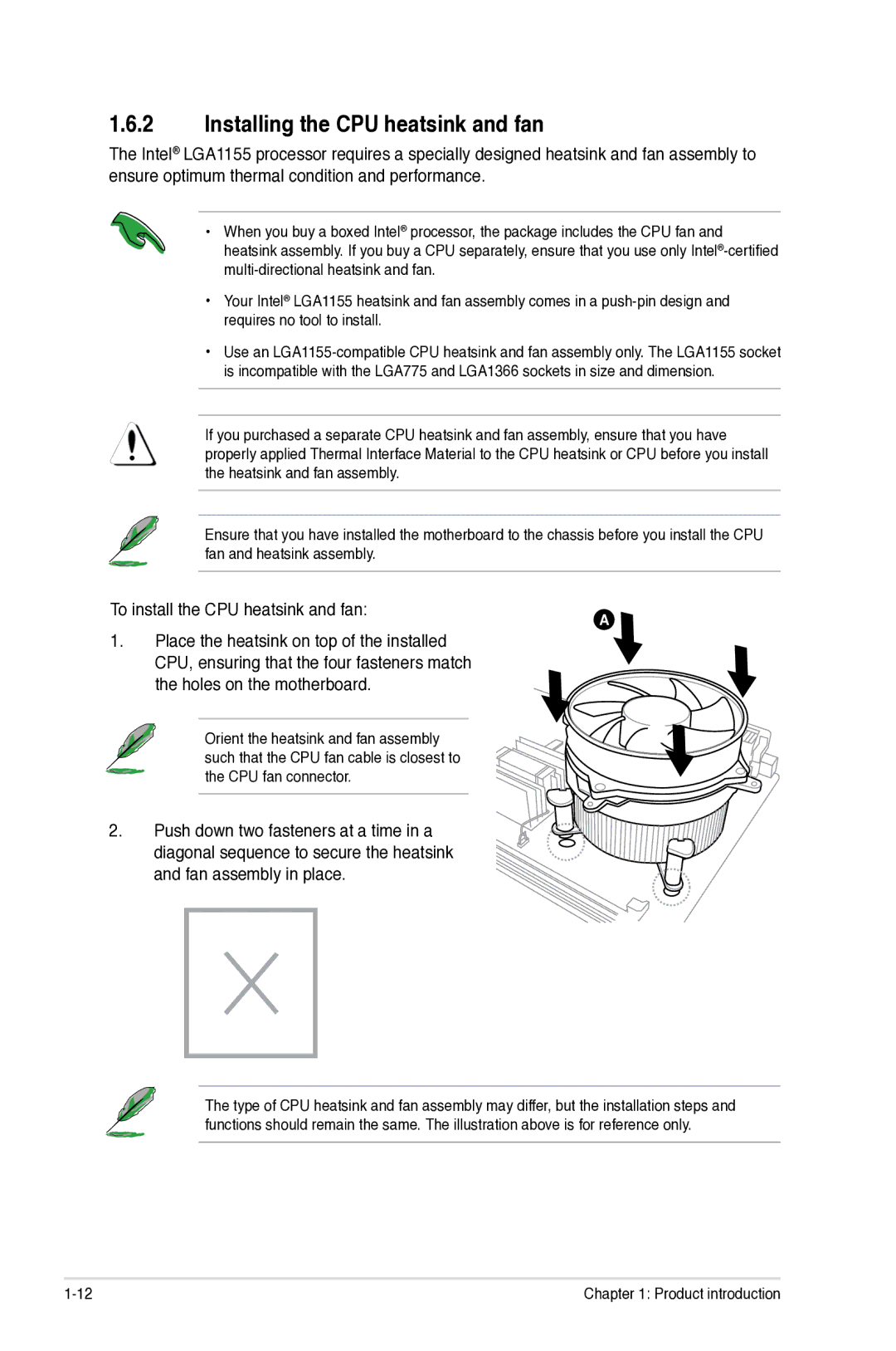 Asus P8H77-I, P8H77I manual Installing the CPU heatsink and fan 