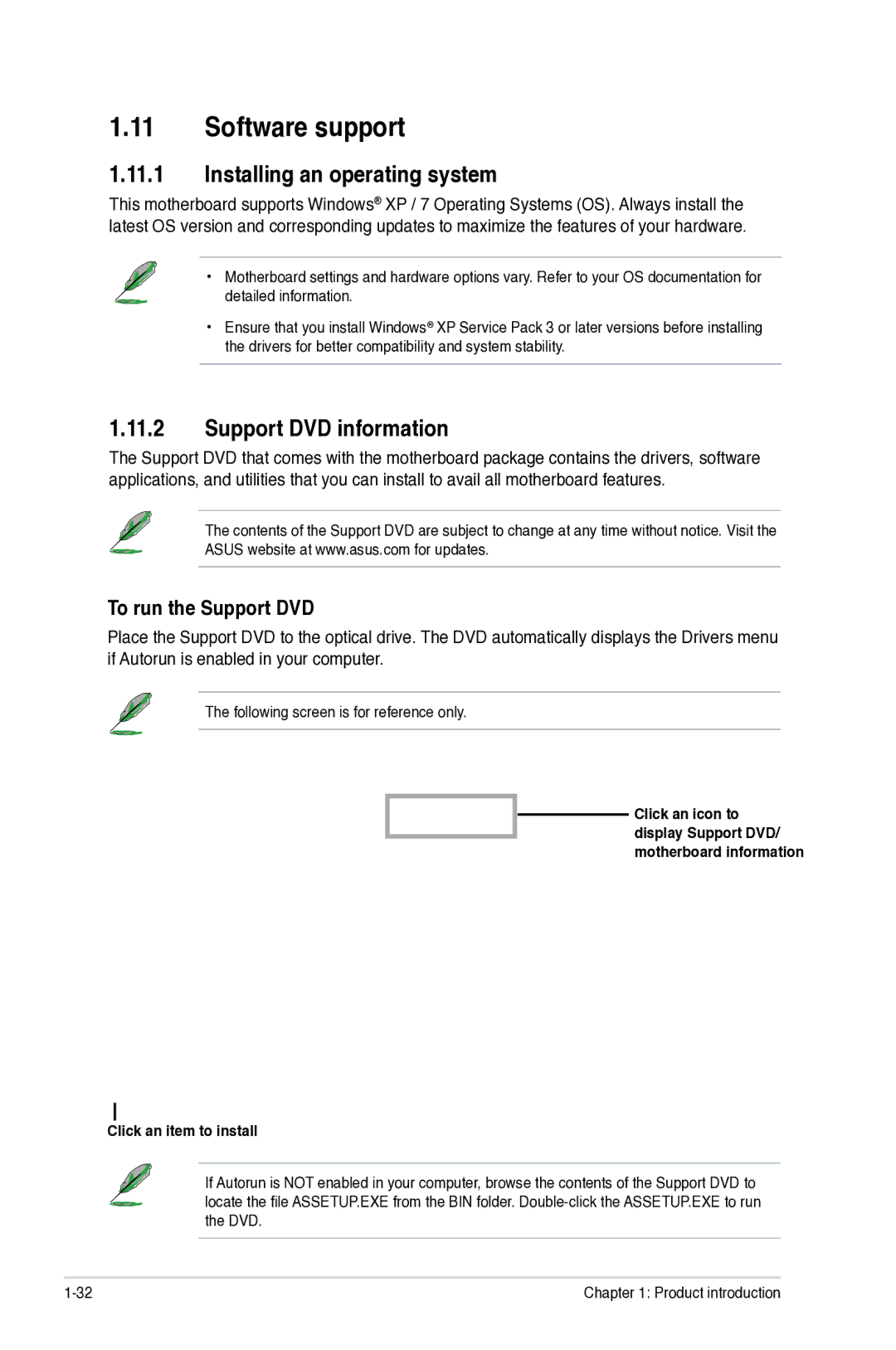 Asus P8H77-I, P8H77I Software support, Installing an operating system, Support DVD information, To run the Support DVD 