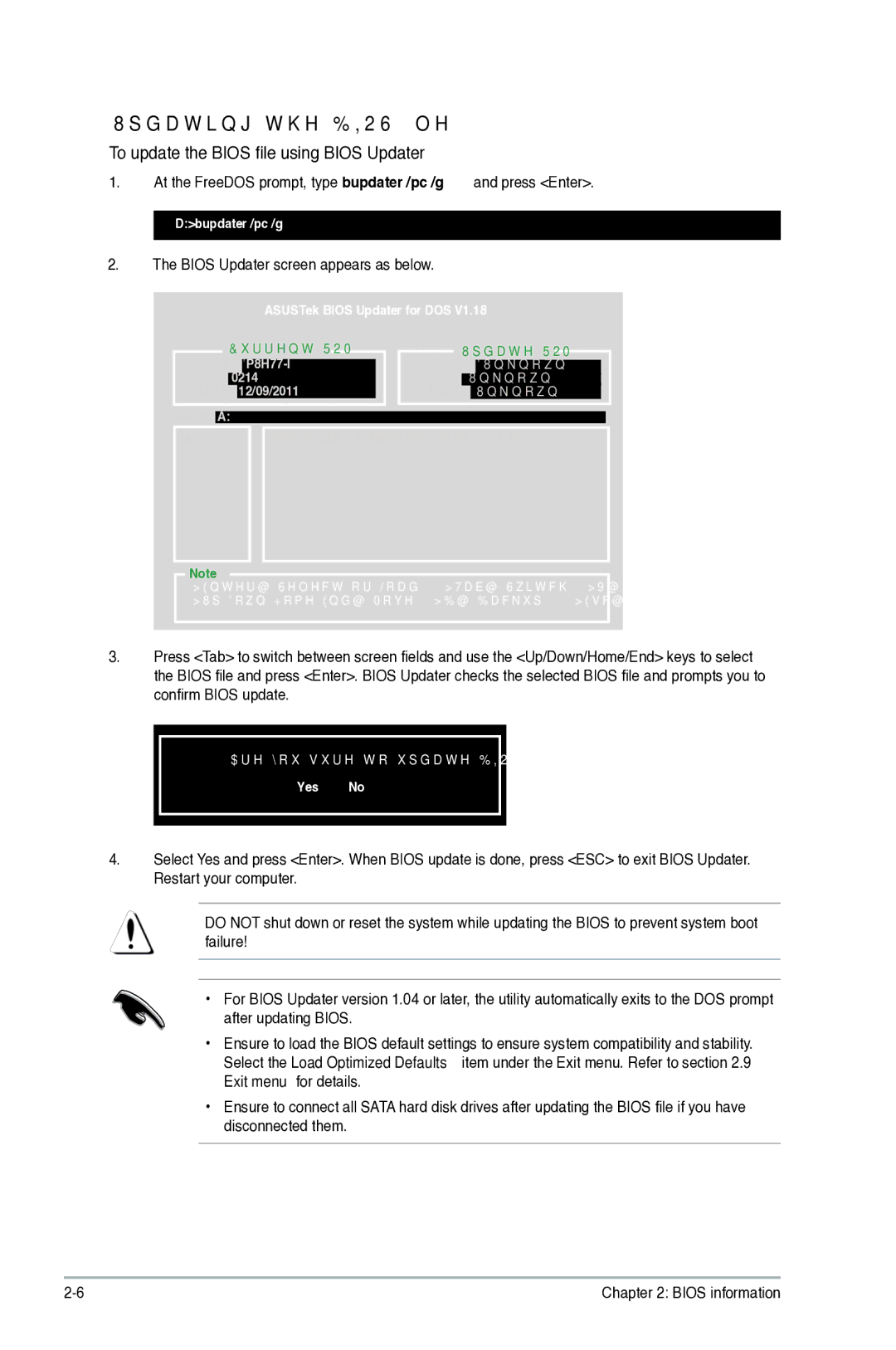 Asus P8H77-I, P8H77I manual Updating the Bios file, To update the Bios file using Bios Updater 