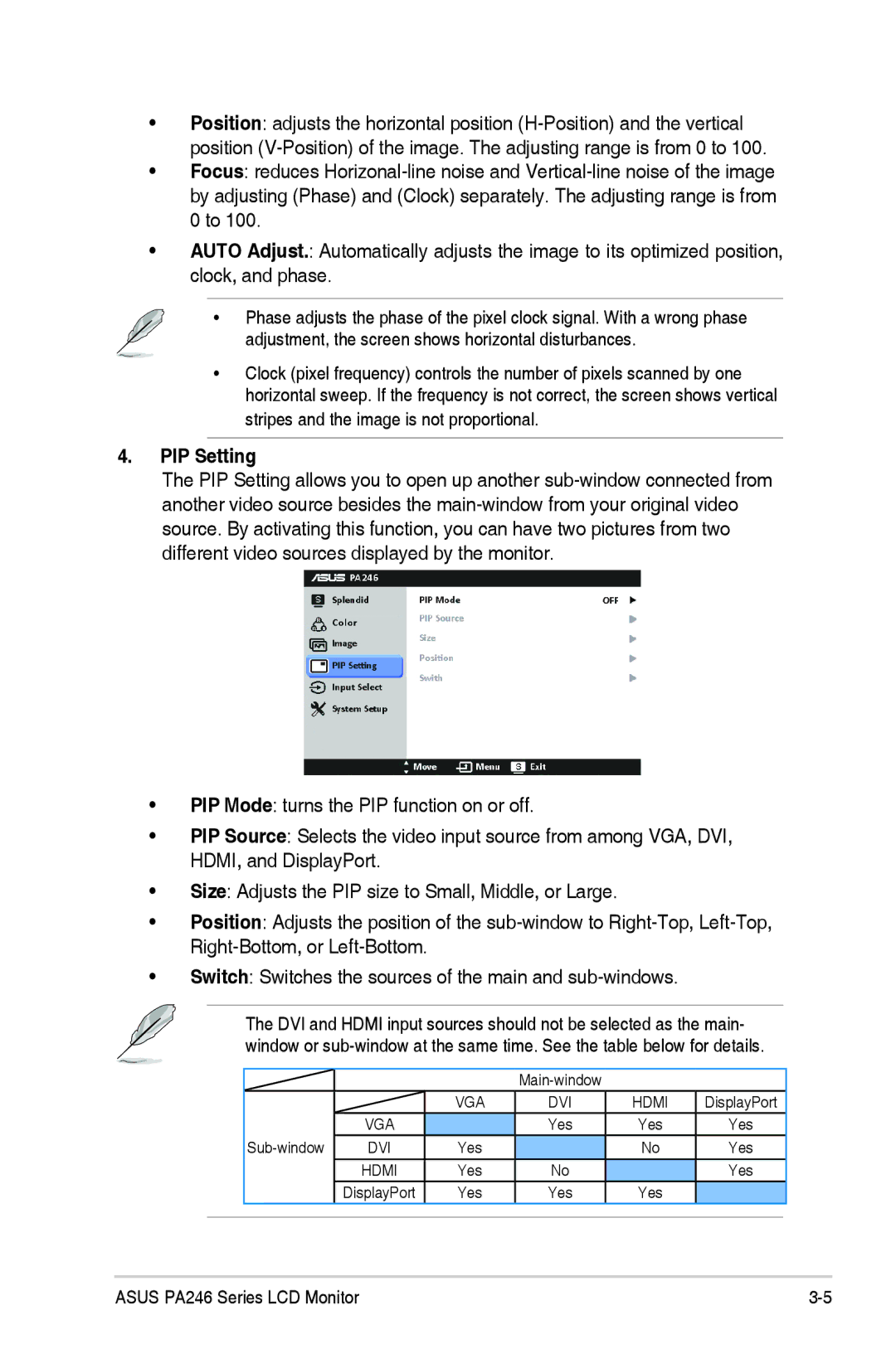 Asus PA246 manual PIP Setting 