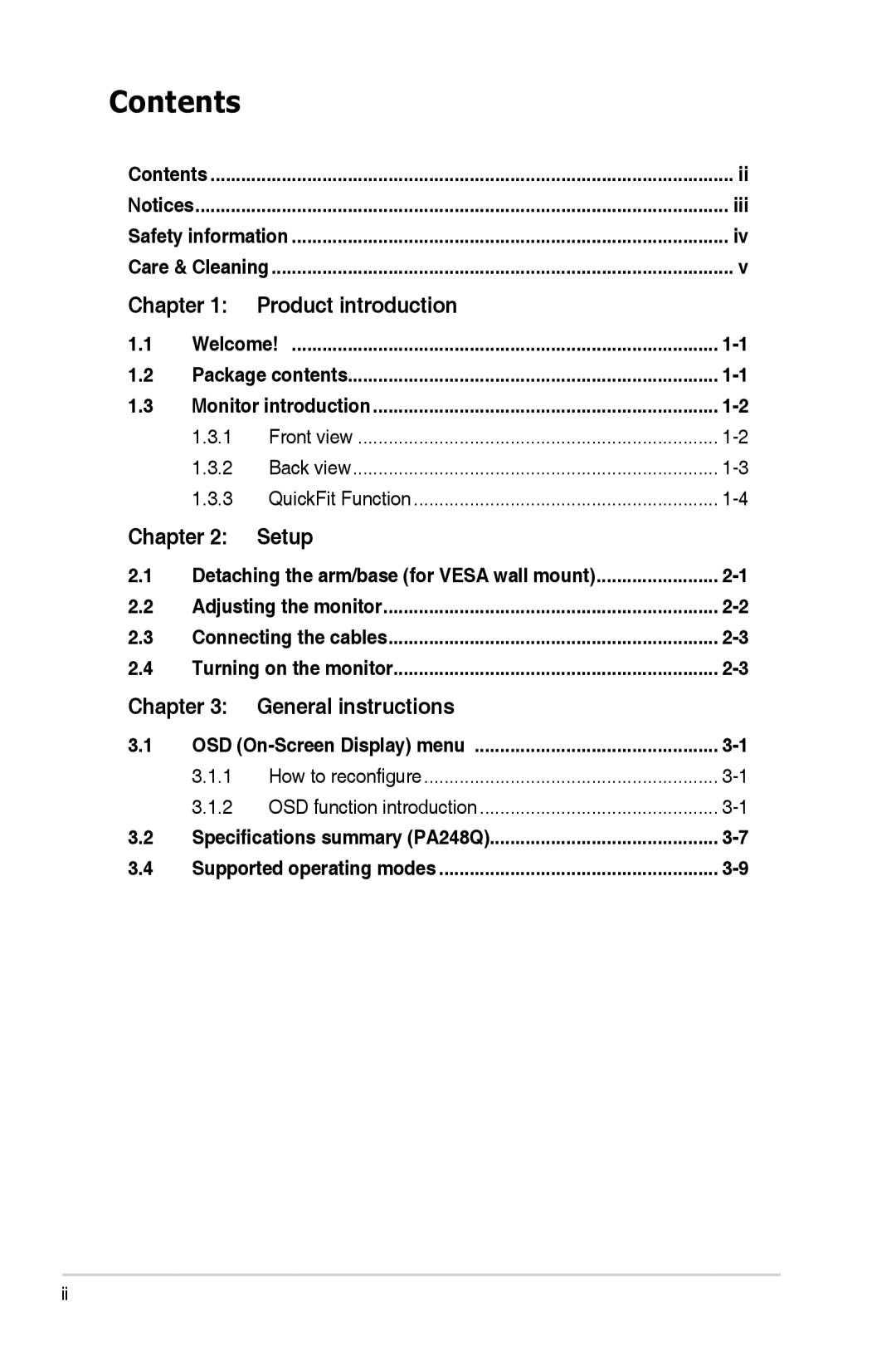 Asus PA248Q manual Contents 