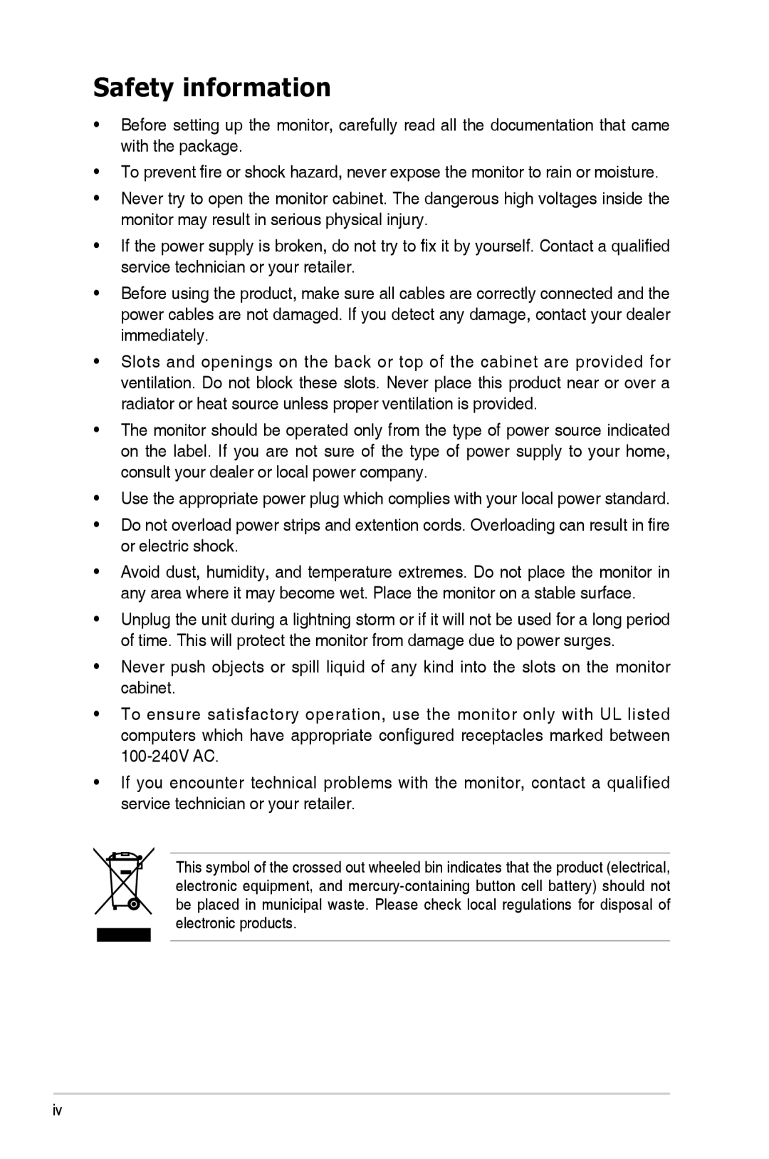 Asus PA248Q manual Safety information 