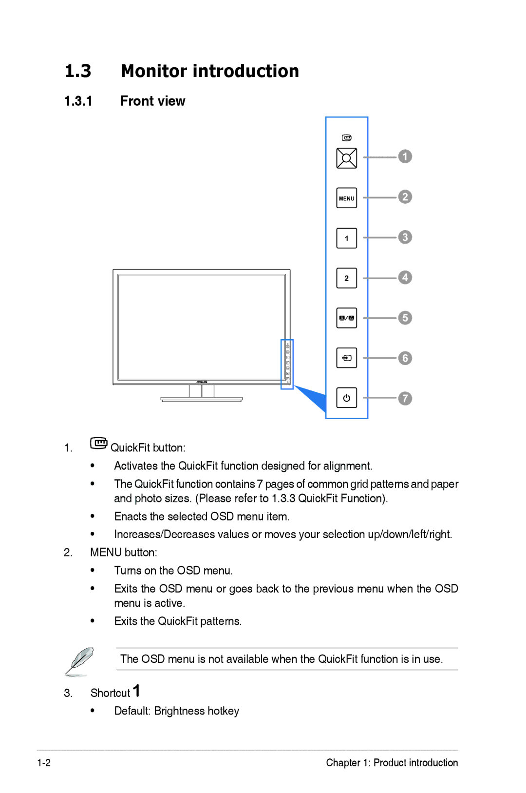 Asus PA248Q manual Monitor introduction, Front view 