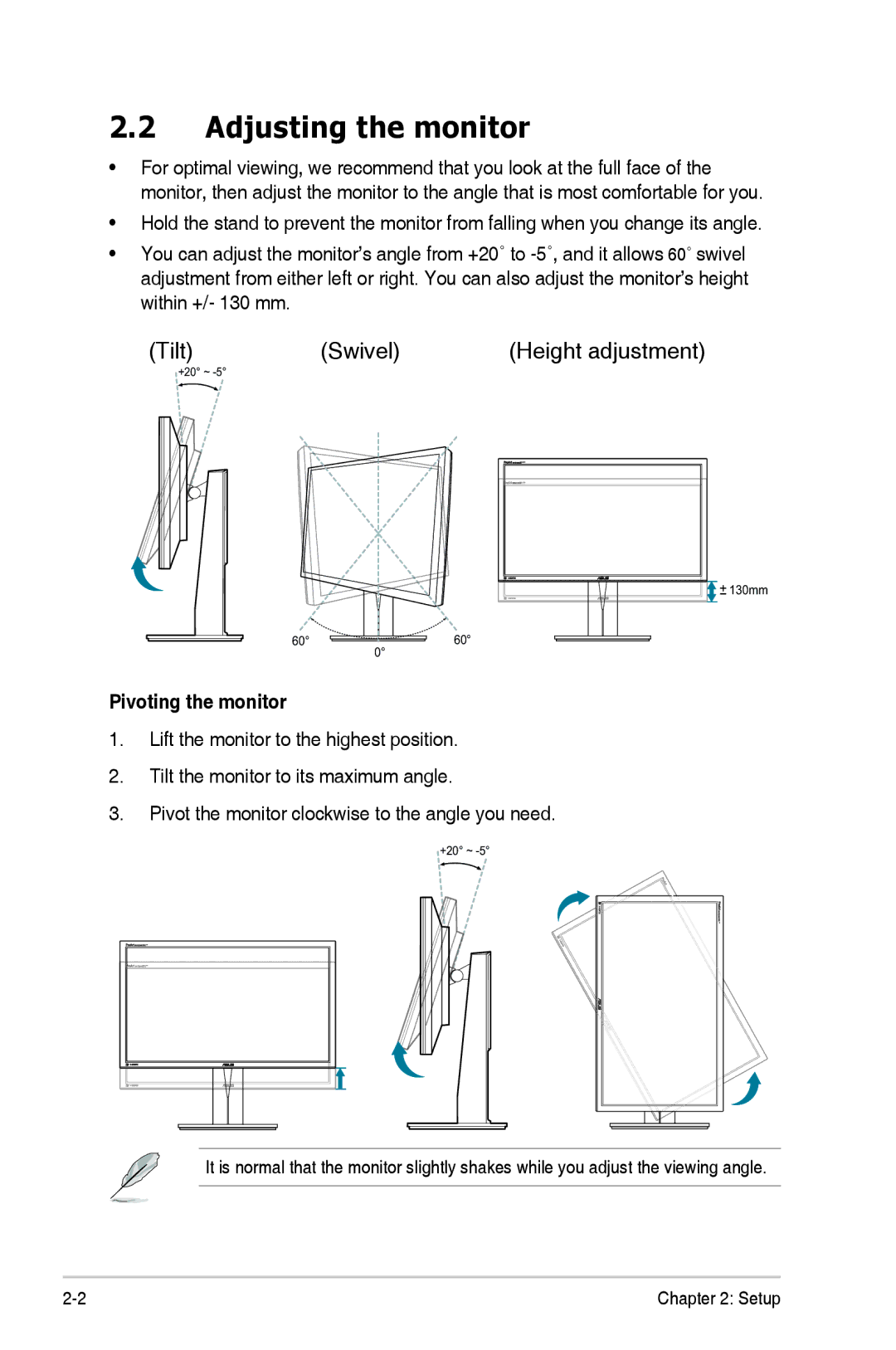 Asus PA279Q manual Adjusting the monitor, Pivoting the monitor 